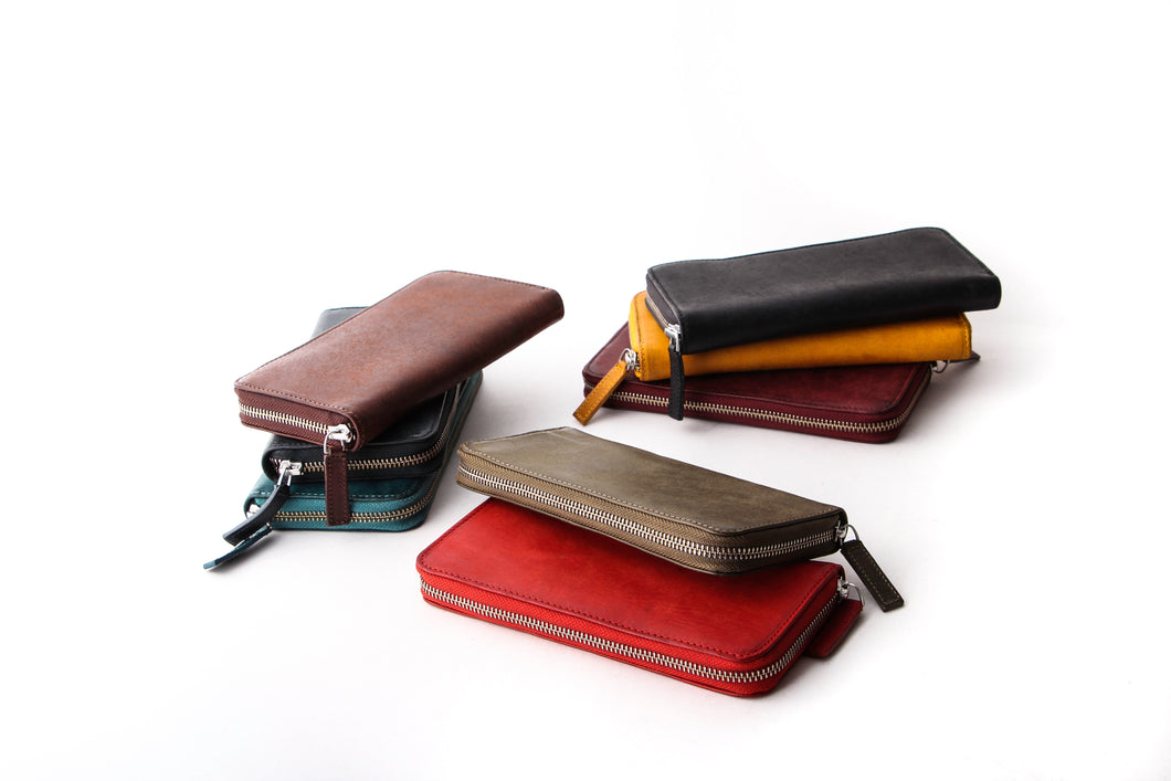 [Boosters]<br>Basic Italian Leather Long Zip Wallet